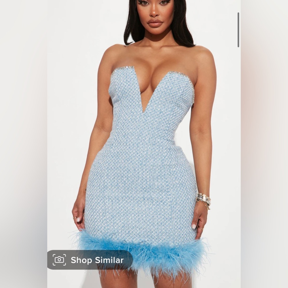 Blue tweed rhinestone for trim dress